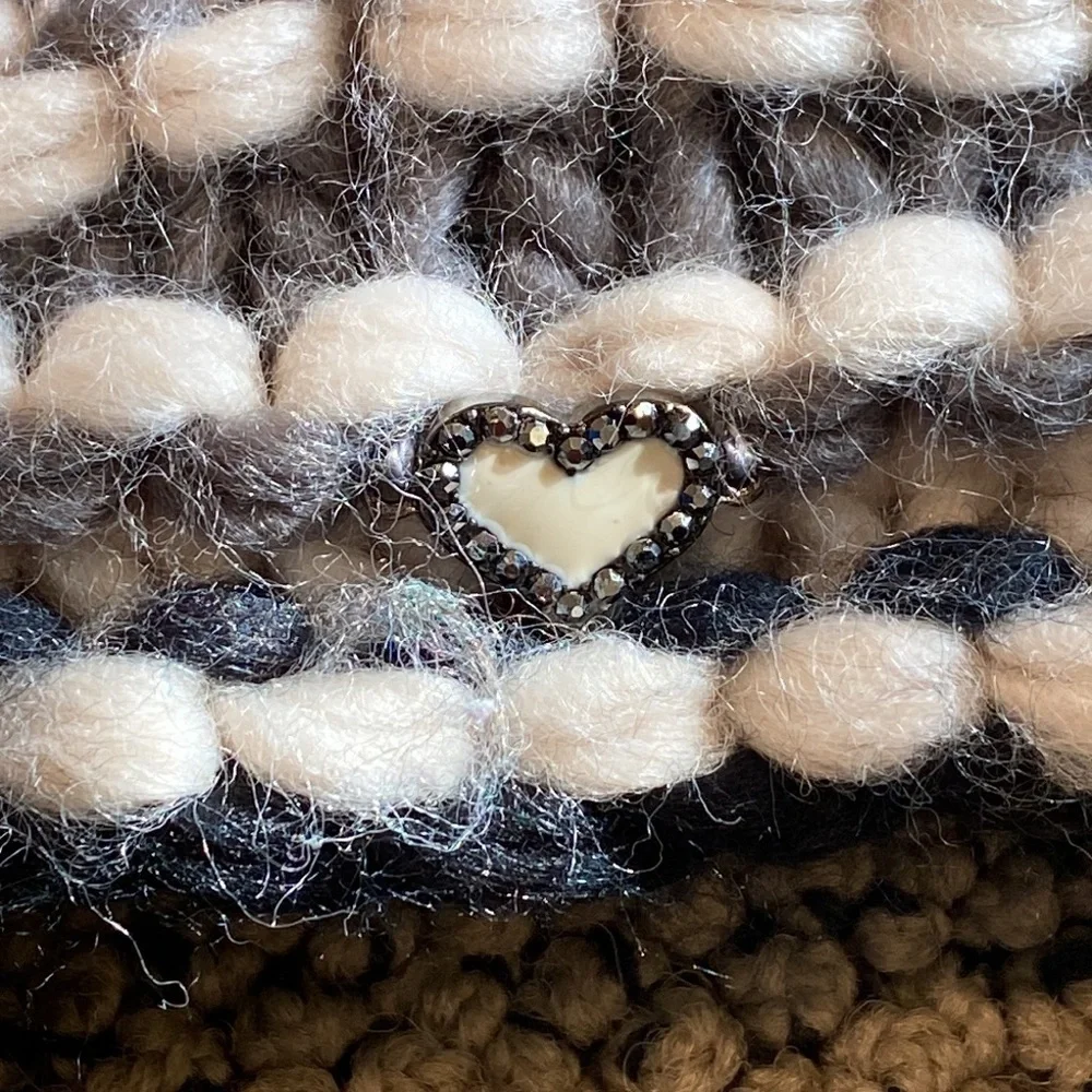 NWOT Hand Knit Chunky Pom Pom Hat with Embellishments